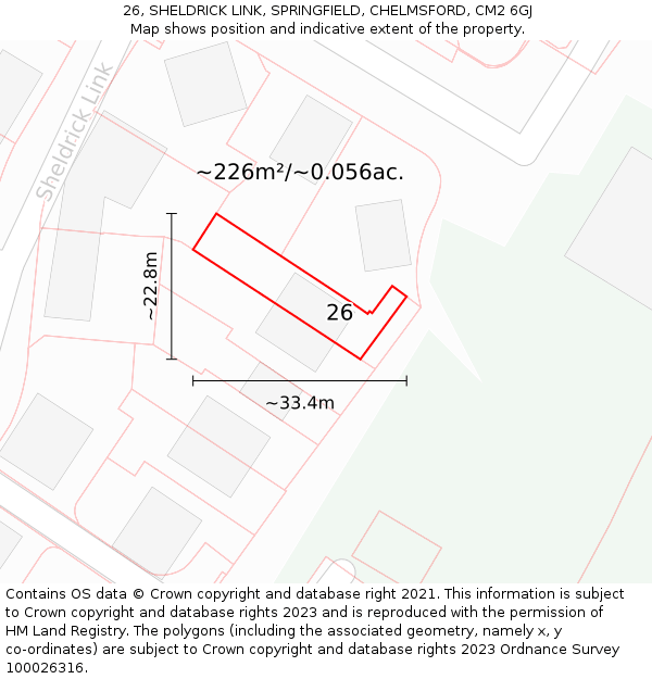 26, SHELDRICK LINK, SPRINGFIELD, CHELMSFORD, CM2 6GJ: Plot and title map
