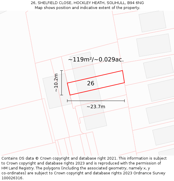 26, SHELFIELD CLOSE, HOCKLEY HEATH, SOLIHULL, B94 6NG: Plot and title map