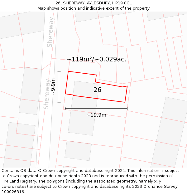 26, SHEREWAY, AYLESBURY, HP19 8GL: Plot and title map