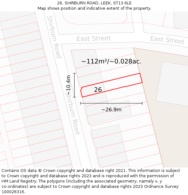26, SHIRBURN ROAD, LEEK, ST13 6LE: Plot and title map