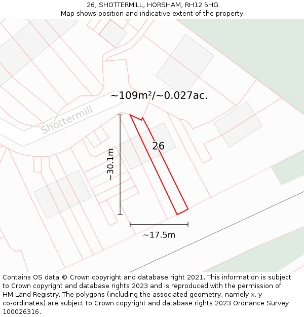 26, SHOTTERMILL, HORSHAM, RH12 5HG: Plot and title map