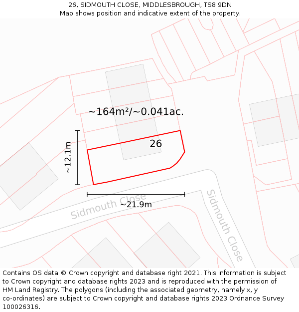 26, SIDMOUTH CLOSE, MIDDLESBROUGH, TS8 9DN: Plot and title map