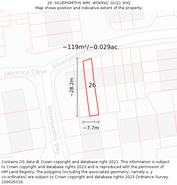 26, SILVERSMITHS WAY, WOKING, GU21 3HQ: Plot and title map