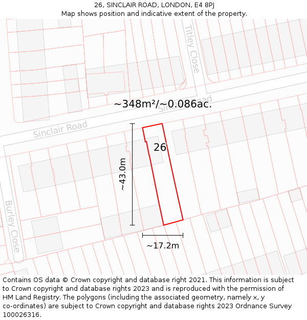 26, SINCLAIR ROAD, LONDON, E4 8PJ: Plot and title map