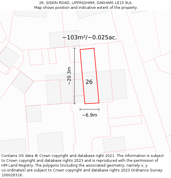 26, SISKIN ROAD, UPPINGHAM, OAKHAM, LE15 9UL: Plot and title map