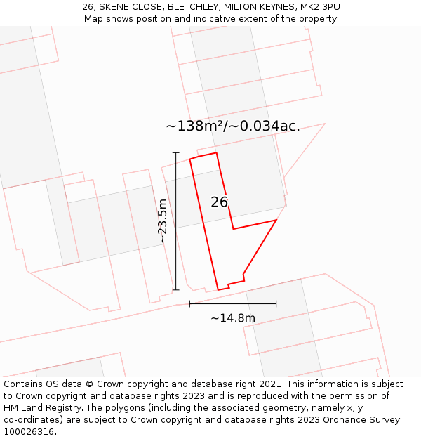26, SKENE CLOSE, BLETCHLEY, MILTON KEYNES, MK2 3PU: Plot and title map