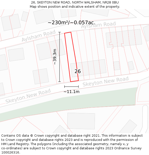 26, SKEYTON NEW ROAD, NORTH WALSHAM, NR28 0BU: Plot and title map