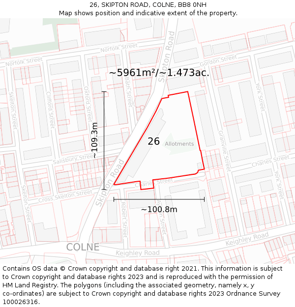 26, SKIPTON ROAD, COLNE, BB8 0NH: Plot and title map