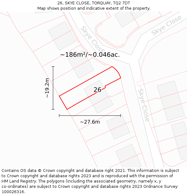 26, SKYE CLOSE, TORQUAY, TQ2 7DT: Plot and title map