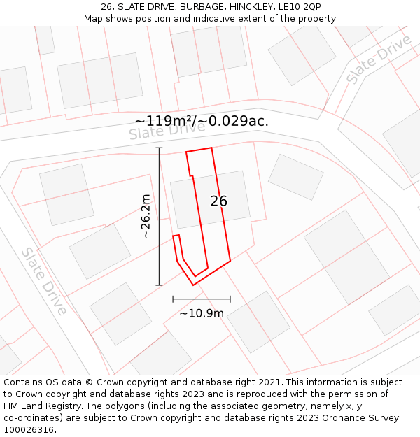 26, SLATE DRIVE, BURBAGE, HINCKLEY, LE10 2QP: Plot and title map