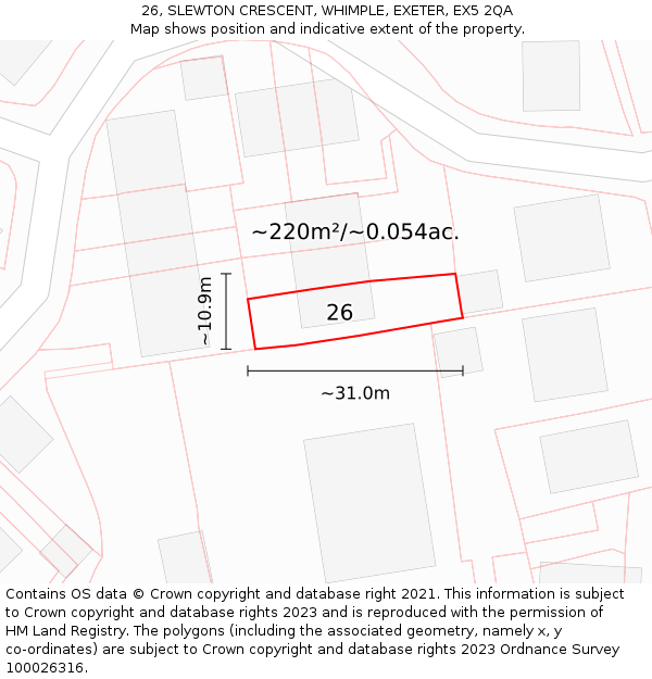 26, SLEWTON CRESCENT, WHIMPLE, EXETER, EX5 2QA: Plot and title map