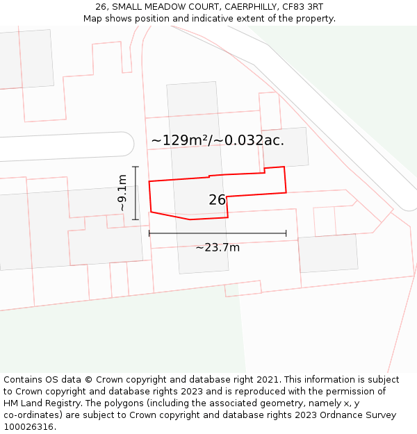 26, SMALL MEADOW COURT, CAERPHILLY, CF83 3RT: Plot and title map