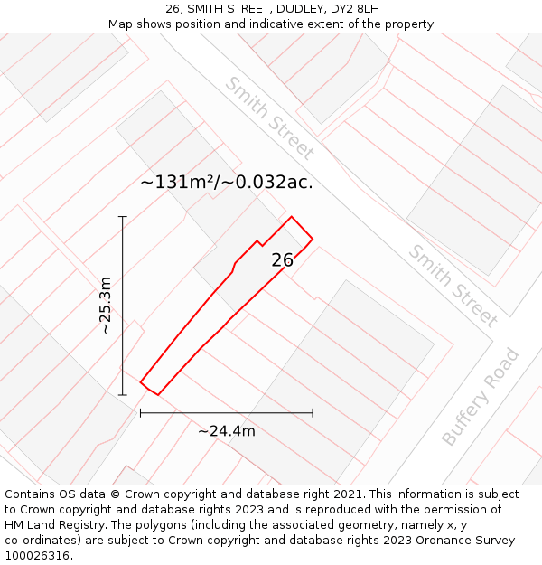 26, SMITH STREET, DUDLEY, DY2 8LH: Plot and title map