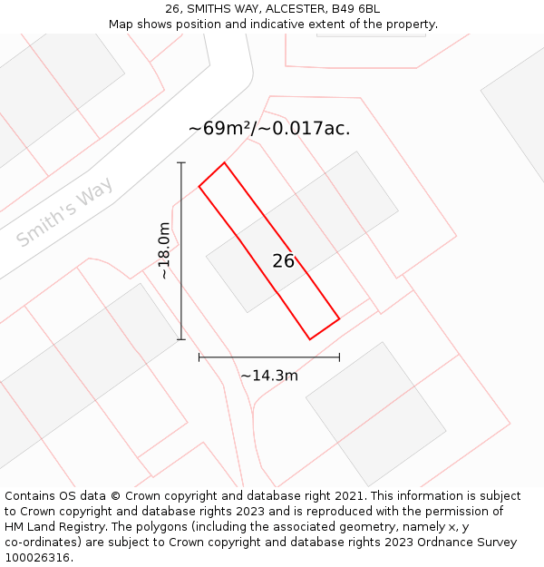 26, SMITHS WAY, ALCESTER, B49 6BL: Plot and title map