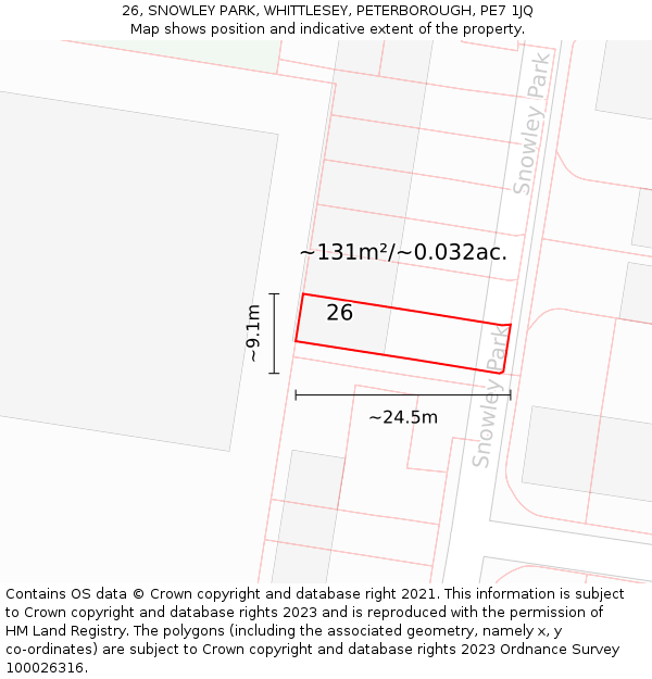 26, SNOWLEY PARK, WHITTLESEY, PETERBOROUGH, PE7 1JQ: Plot and title map