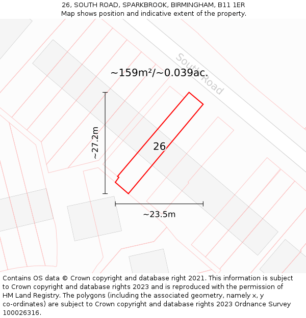 26, SOUTH ROAD, SPARKBROOK, BIRMINGHAM, B11 1ER: Plot and title map