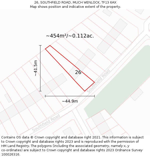 26, SOUTHFIELD ROAD, MUCH WENLOCK, TF13 6AX: Plot and title map