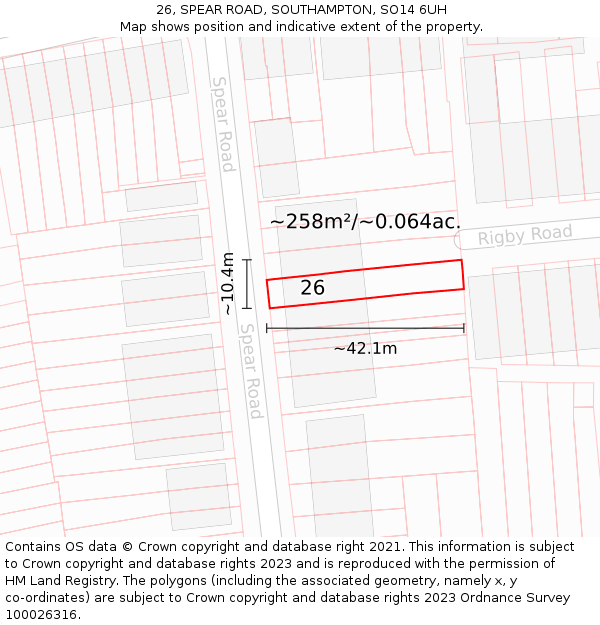 26, SPEAR ROAD, SOUTHAMPTON, SO14 6UH: Plot and title map