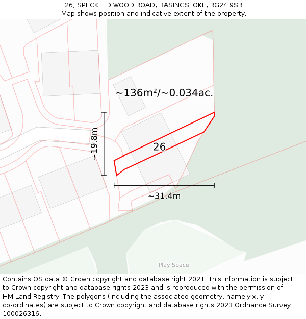 26, SPECKLED WOOD ROAD, BASINGSTOKE, RG24 9SR: Plot and title map