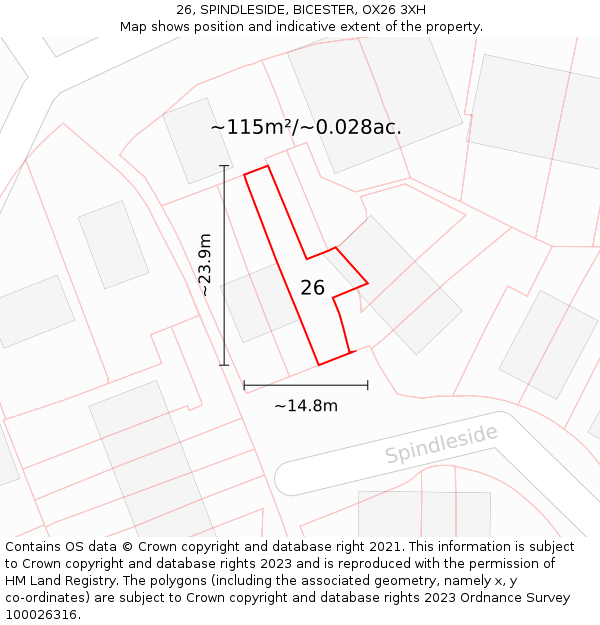 26, SPINDLESIDE, BICESTER, OX26 3XH: Plot and title map