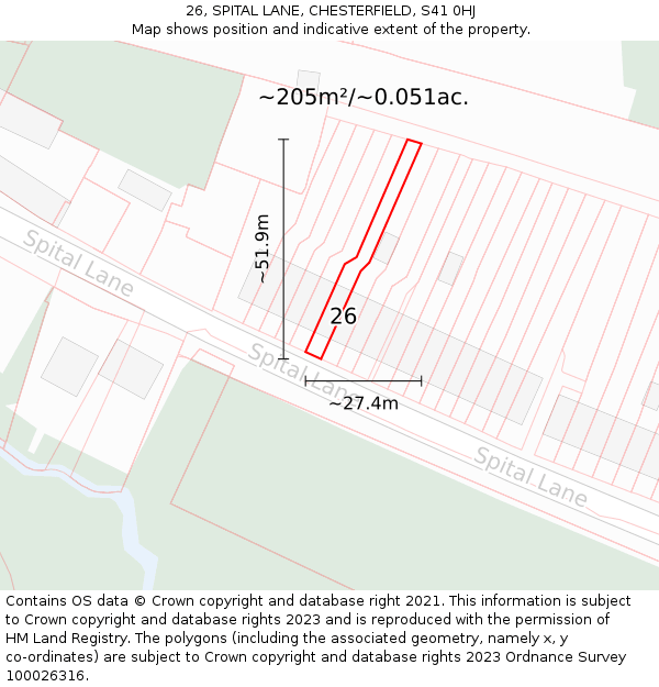 26, SPITAL LANE, CHESTERFIELD, S41 0HJ: Plot and title map