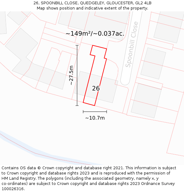 26, SPOONBILL CLOSE, QUEDGELEY, GLOUCESTER, GL2 4LB: Plot and title map