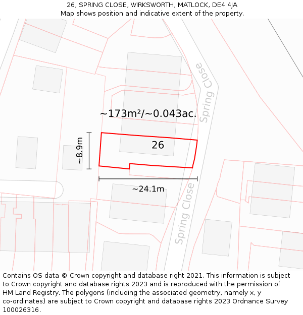 26, SPRING CLOSE, WIRKSWORTH, MATLOCK, DE4 4JA: Plot and title map