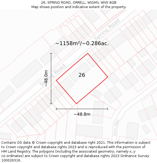 26, SPRING ROAD, ORRELL, WIGAN, WN5 8QB: Plot and title map