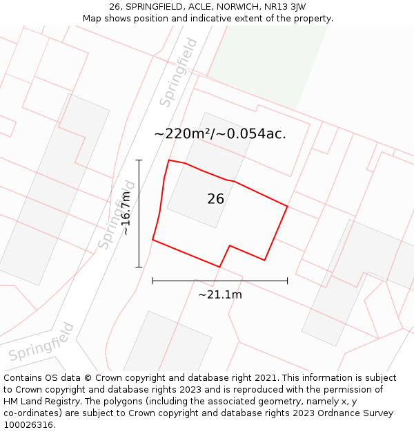 26, SPRINGFIELD, ACLE, NORWICH, NR13 3JW: Plot and title map