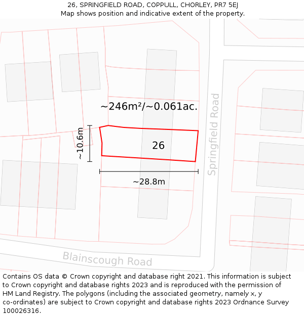 26, SPRINGFIELD ROAD, COPPULL, CHORLEY, PR7 5EJ: Plot and title map