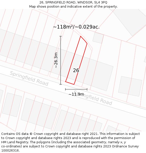 26, SPRINGFIELD ROAD, WINDSOR, SL4 3PQ: Plot and title map