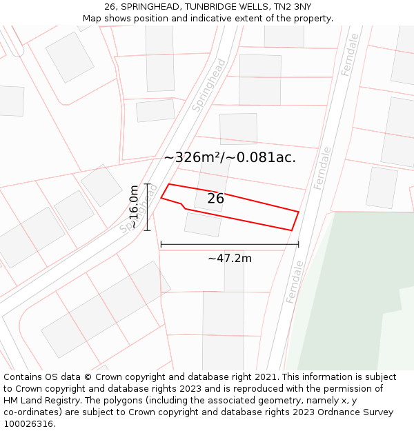 26, SPRINGHEAD, TUNBRIDGE WELLS, TN2 3NY: Plot and title map