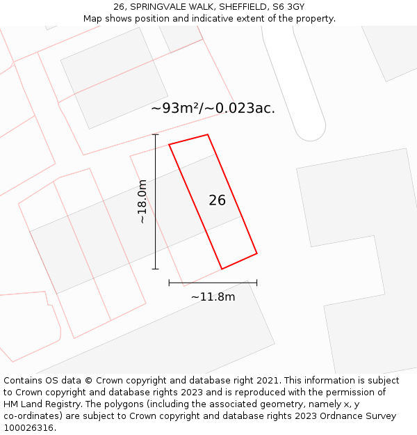 26, SPRINGVALE WALK, SHEFFIELD, S6 3GY: Plot and title map