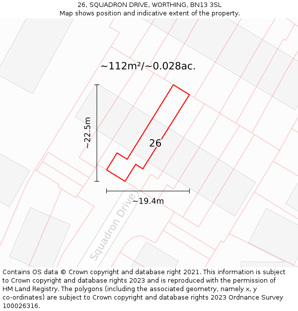 26, SQUADRON DRIVE, WORTHING, BN13 3SL: Plot and title map