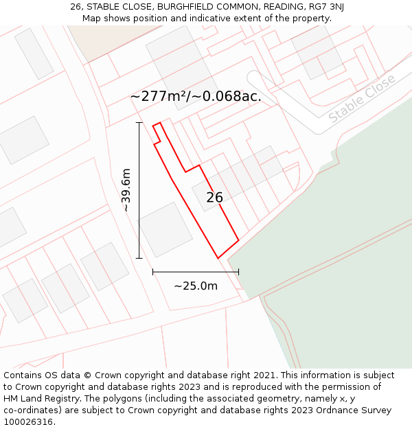 26, STABLE CLOSE, BURGHFIELD COMMON, READING, RG7 3NJ: Plot and title map