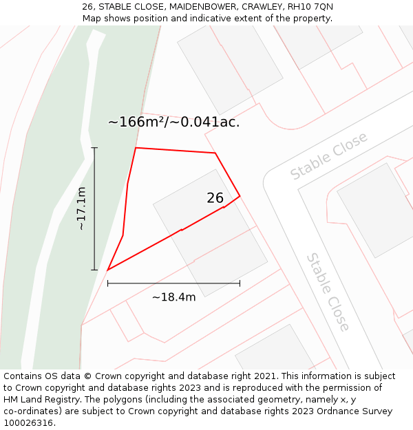 26, STABLE CLOSE, MAIDENBOWER, CRAWLEY, RH10 7QN: Plot and title map