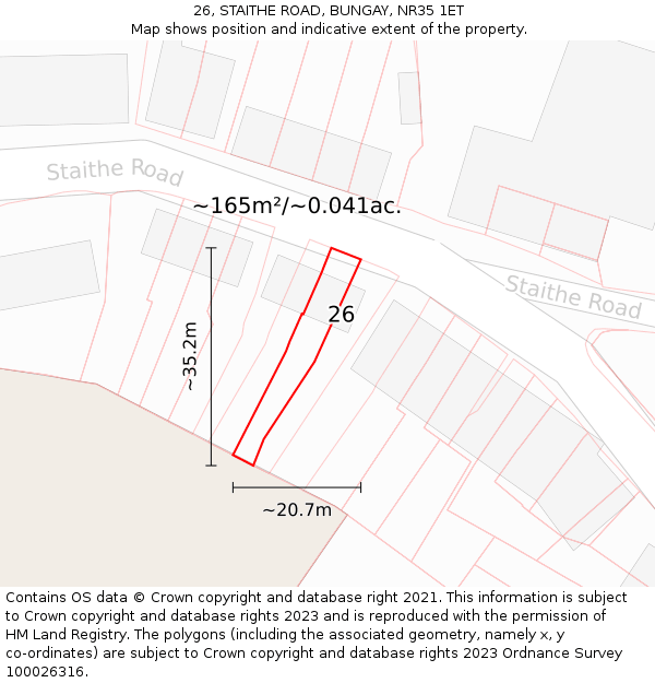 26, STAITHE ROAD, BUNGAY, NR35 1ET: Plot and title map