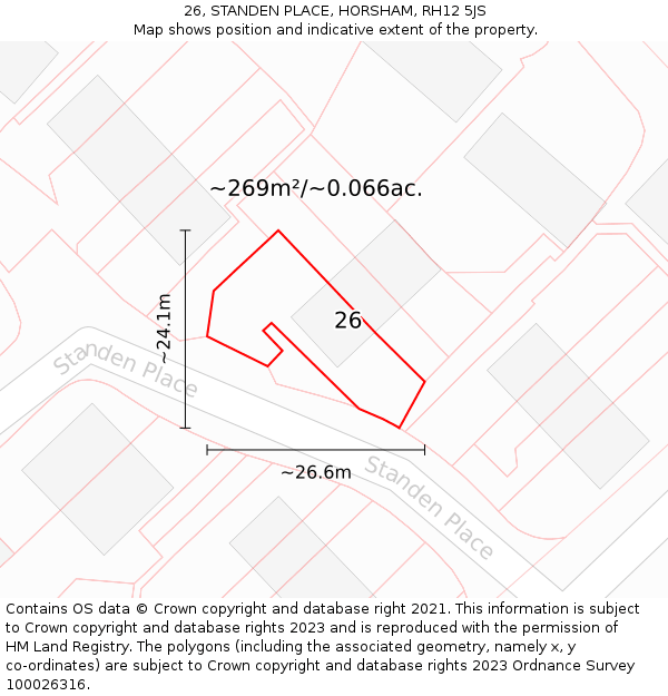 26, STANDEN PLACE, HORSHAM, RH12 5JS: Plot and title map
