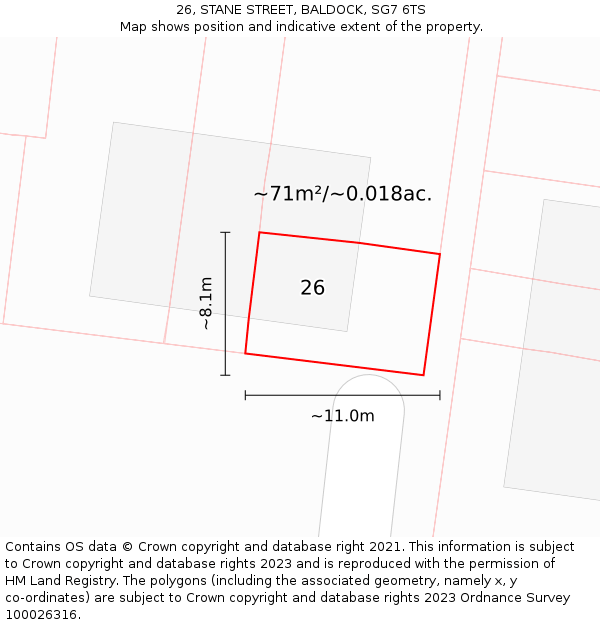 26, STANE STREET, BALDOCK, SG7 6TS: Plot and title map