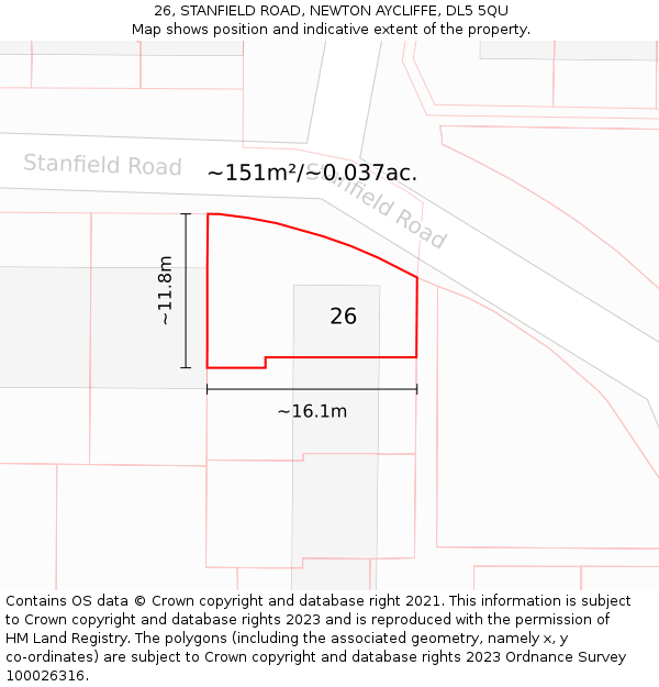 26, STANFIELD ROAD, NEWTON AYCLIFFE, DL5 5QU: Plot and title map
