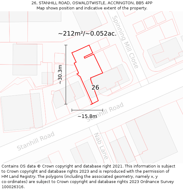 26, STANHILL ROAD, OSWALDTWISTLE, ACCRINGTON, BB5 4PP: Plot and title map