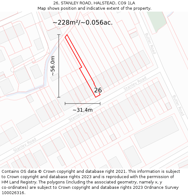26, STANLEY ROAD, HALSTEAD, CO9 1LA: Plot and title map