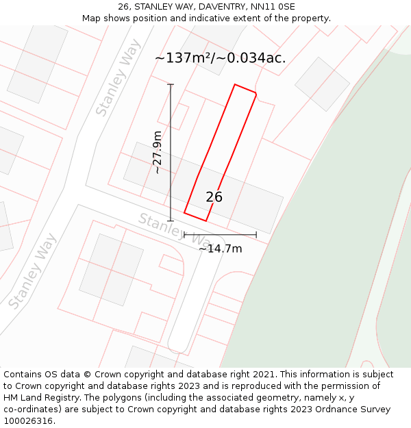 26, STANLEY WAY, DAVENTRY, NN11 0SE: Plot and title map