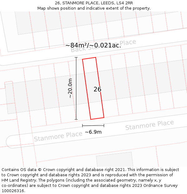 26, STANMORE PLACE, LEEDS, LS4 2RR: Plot and title map
