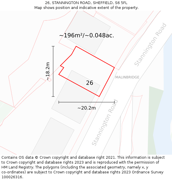 26, STANNINGTON ROAD, SHEFFIELD, S6 5FL: Plot and title map