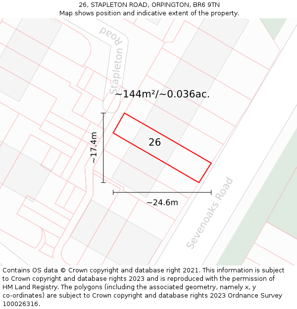 26, STAPLETON ROAD, ORPINGTON, BR6 9TN: Plot and title map