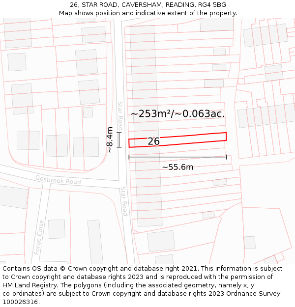 26, STAR ROAD, CAVERSHAM, READING, RG4 5BG: Plot and title map