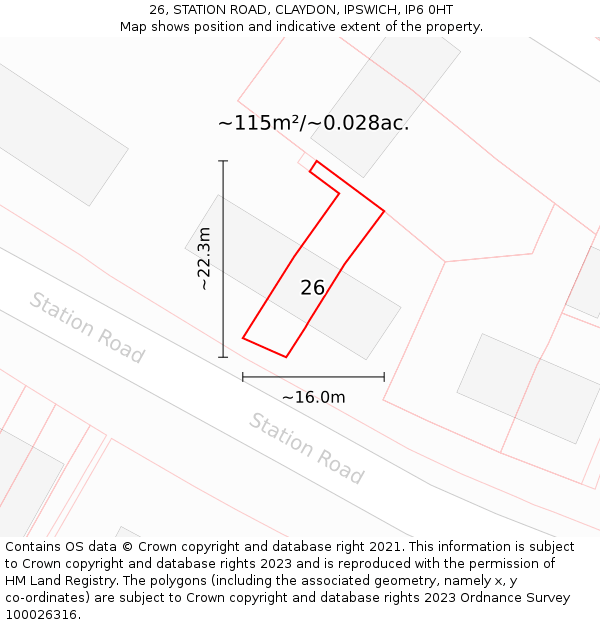 26, STATION ROAD, CLAYDON, IPSWICH, IP6 0HT: Plot and title map