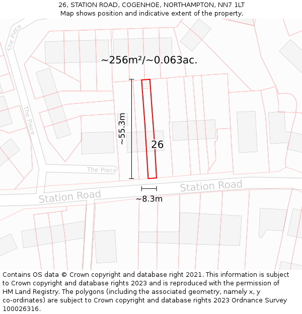 26, STATION ROAD, COGENHOE, NORTHAMPTON, NN7 1LT: Plot and title map