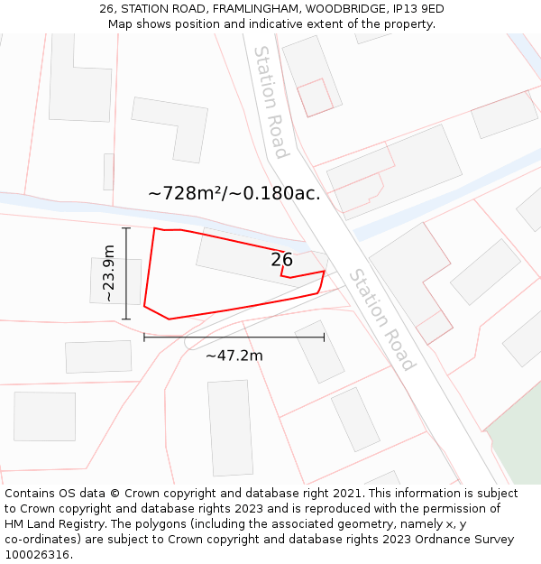 26, STATION ROAD, FRAMLINGHAM, WOODBRIDGE, IP13 9ED: Plot and title map